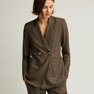 Argent Plaid Wool Cashmere Double Breasted Blazer Brown Yellow Sz 2